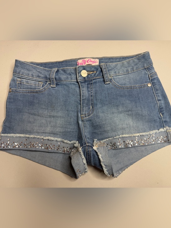 Candie's Pants - Candie’s Denim Shorts Women’s Size 1 Light Wash Jewel Embellished Cuffed Hem Y2K